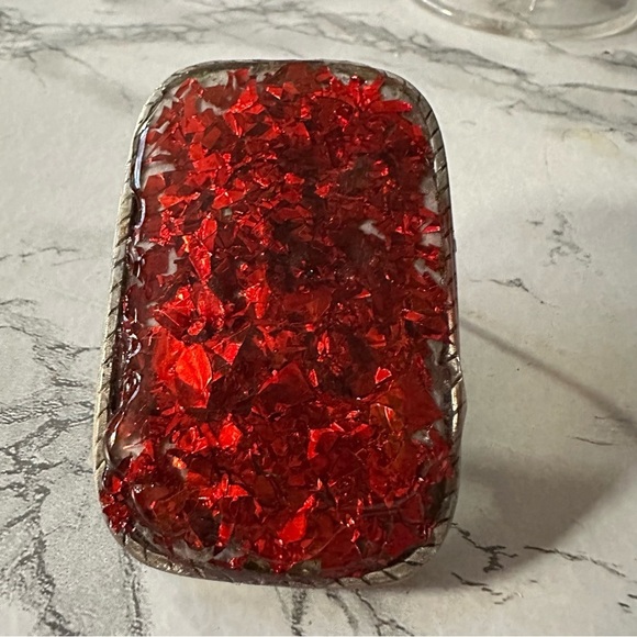 Red Glitter Western cowgirl Belt Buckle Repurposed Rockabilly OOAK Resined 1973 - Picture 10 of 11